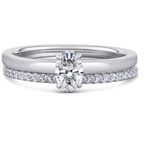 White Gold Diamond Oval Bridal Set - White Peony